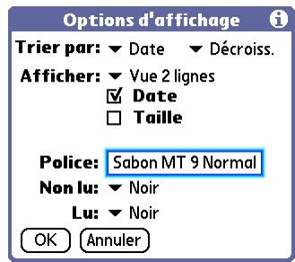 PALM LIFEDRIVE - Personnalisation de l'apparence de la liste des messages - 1