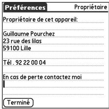 PALM TREO 650 - Définition des préférences propriétaire - 3