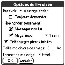PALM TREO 650 - Configuration des préférences pour le téléchargement des messages - 4