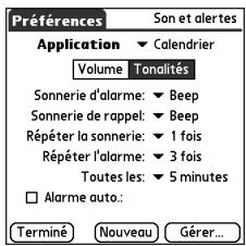 PALM TREO 650 - Sélection des sonneries d'alarme - 2