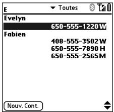 PALM TREO 650 - Composition d'un numéro à l'aide du nom d'un contact - 1