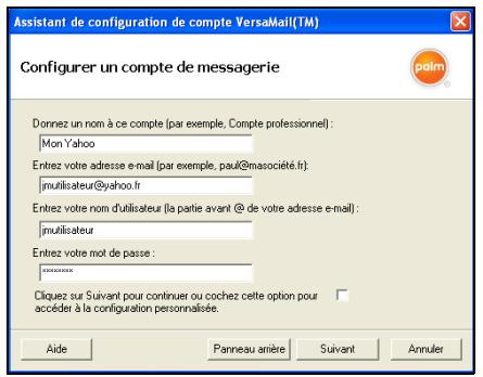 PALM TREO 680 - Configuration de versamail pour une utilisation avec des fournisseurs connus - 3