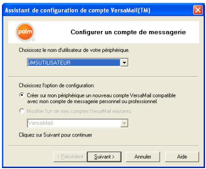 PALM TREO 680 - Configuration de versamail pour une utilisation avec des fournisseurs connus - 1