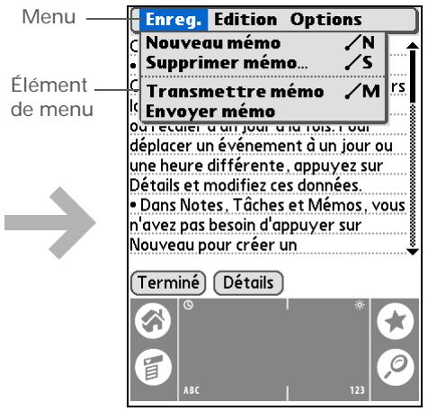 PALM TUNGSTEN E2 - Utilisation des menus - 2