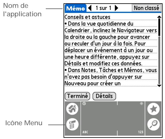 PALM TUNGSTEN E2 - Utilisation des menus - 1