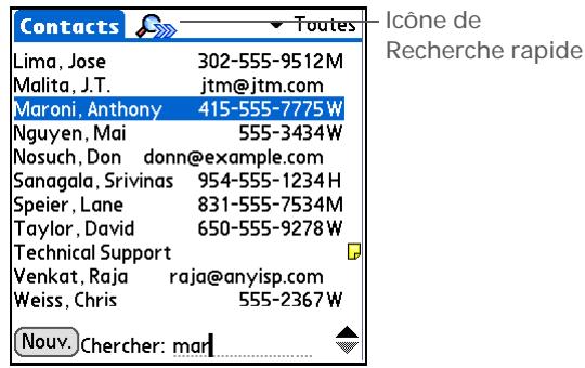 PALM TUNGSTEN E2 - Localisation d'un contact dans votre liste - 1
