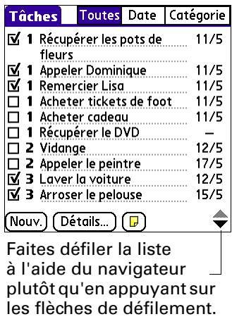 PALM TUNGSTEN T3 - Pour vous déplacer dans les listes, procédez de l'une des façons suivantes : - 1