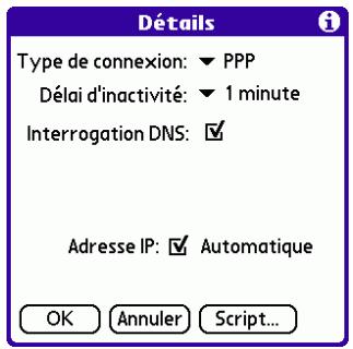 PALM TUNGSTEN T3 - Pour ajouter des détails sur la connexion : - 1