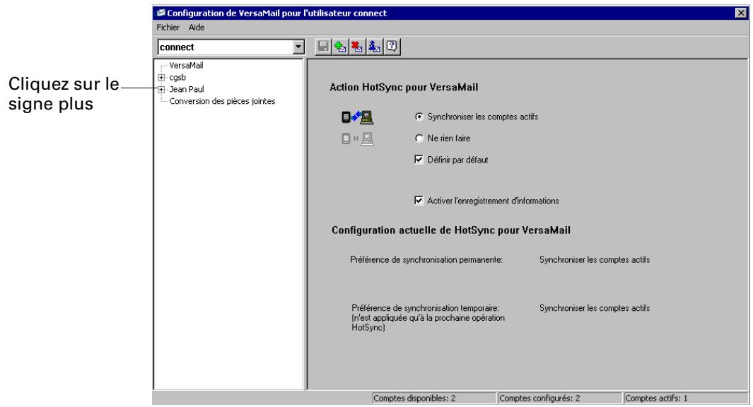 PALM TUNGSTEN T3 - Pour configurer un compte et définir les options de synchronisation : - 1