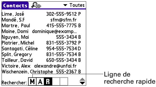 PALM TUNGSTEN T3 - Pour rechercher un enregistrement dans contacts avec le navigator : - 1