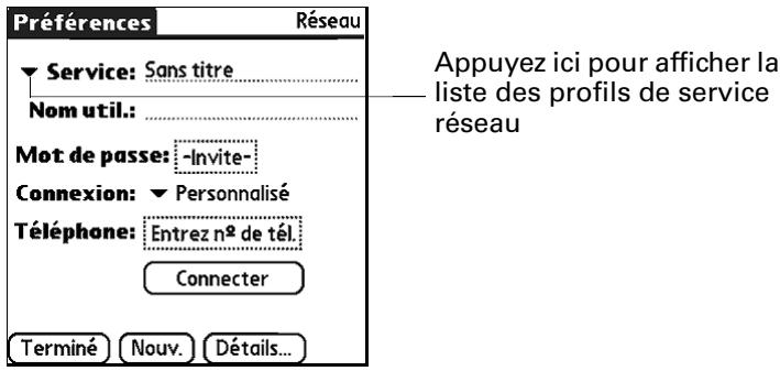 PALM TUNGSTEN T3 - Pour sélectionner un profil de service réseau : - 1