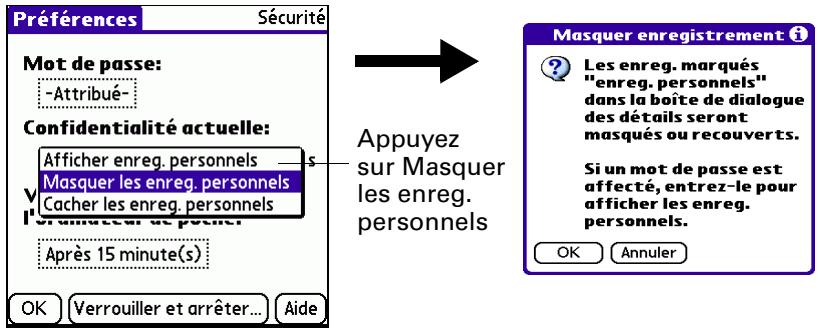 PALM TUNGSTEN T3 - Pour masquer tous les enregistrements personnels : - 1