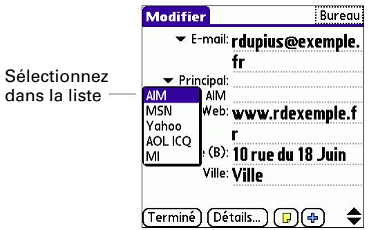 PALM TUNGSTEN T3 - Pour sélectionner des types de champs dans un contact : - 3