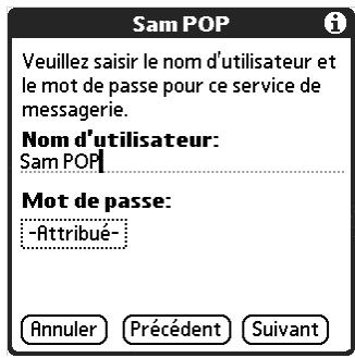PALM TUNGSTEN T3 - Pour saisir le nom d'utilisateur et le mot de passe du compte : - 1