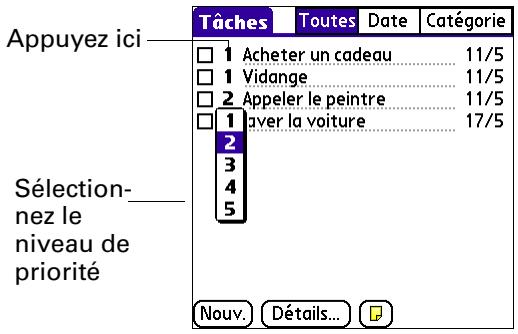 PALM TUNGSTEN T3 - Pour définir la priorité d'une tâche : - 1