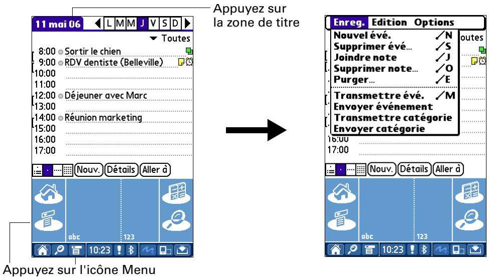 PALM TUNGSTEN T3 - Pour ouvrir la barre de menus : - 1
