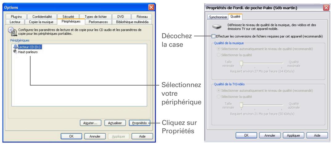 PALM TX - Configuration de windows media player pour la lecture de fichiers MP3 - 2
