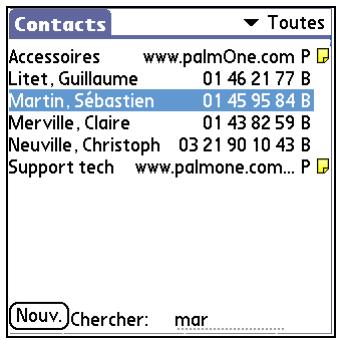 PALM TX - Localisation d'un contact dans votre liste - 1