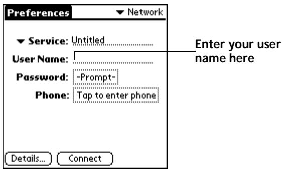 PALM V - To enter a user name: - 1