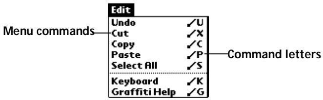 PALM V - Graffiti menu commands - 1