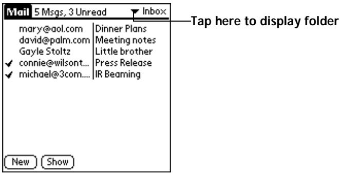 PALM V - To retrieve an e-mail item: - 1