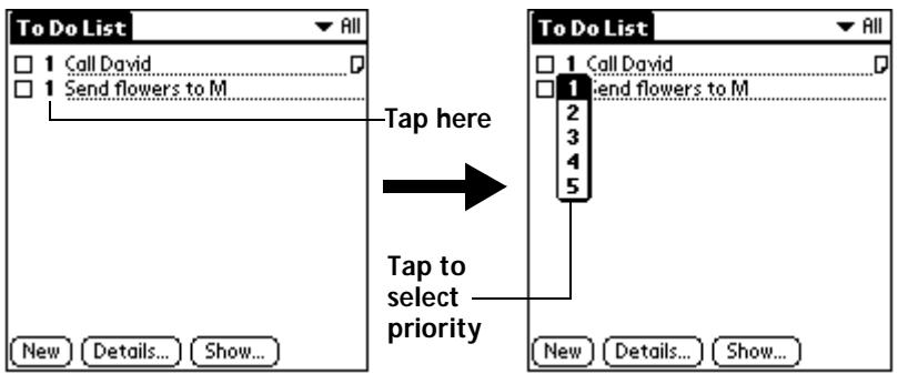 PALM V - To set the priority of a To Do List item: - 1