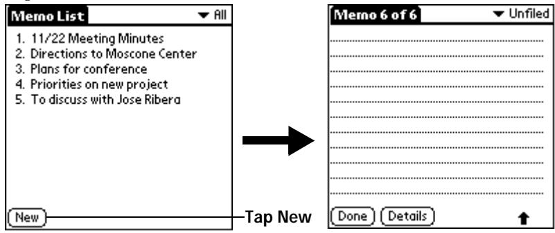 PALM V - To create a new memo: - 1