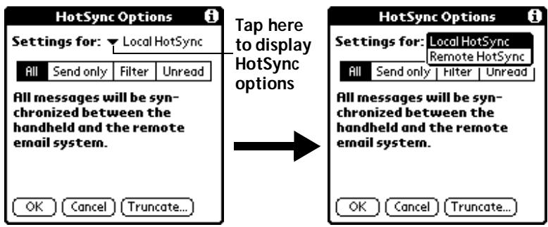 PALM V - To open the HotSync Options dialog box: - 1