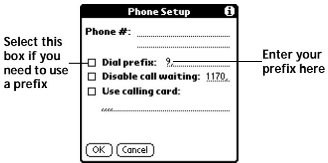 PALM V - To enter a prefix: - 1