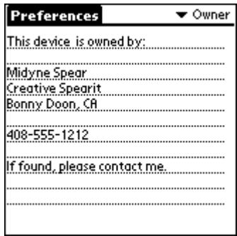PALM V - To enter the Owner preferences: - 1
