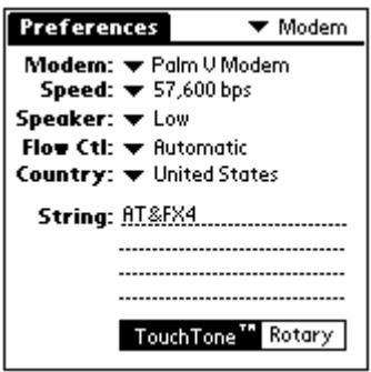 PALM V - To define the modem preferences: - 1