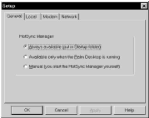 PALM V - To set the HotSync options: - 1