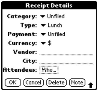 PALM V - To open the Receipt Details dialog box: - 1