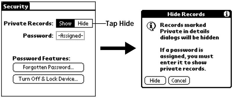 PALM V - To hide private records: - 1