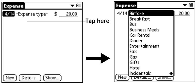 PALM V - To create an Expense item: - 2