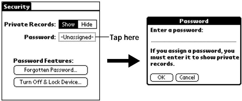 PALM V - To assign a password: - 1