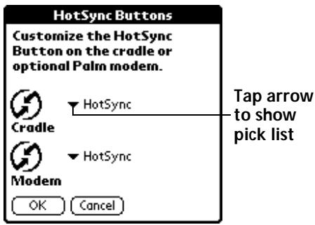 PALM V - To change the HotSync buttons preferences: - 1