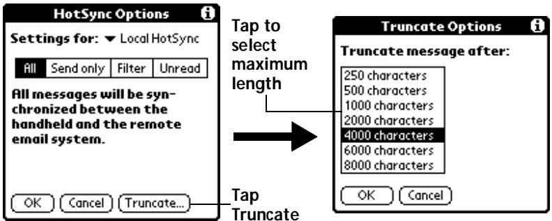 PALM V - To truncate e-mail items: - 1
