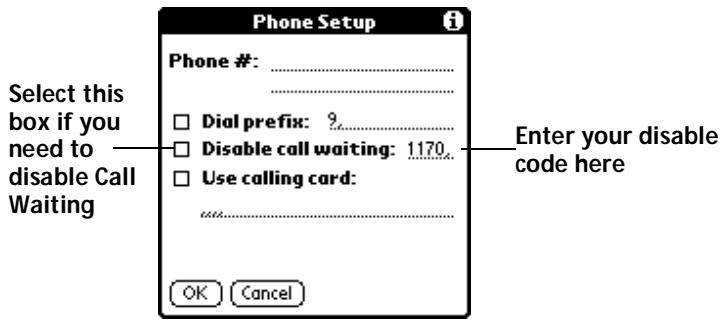 PALM V - To disable Call Waiting: - 1
