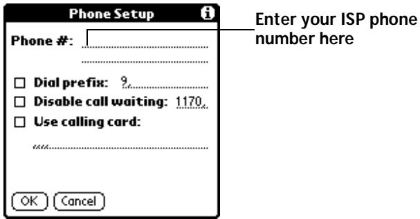 PALM V - To enter your server phone number: - 1