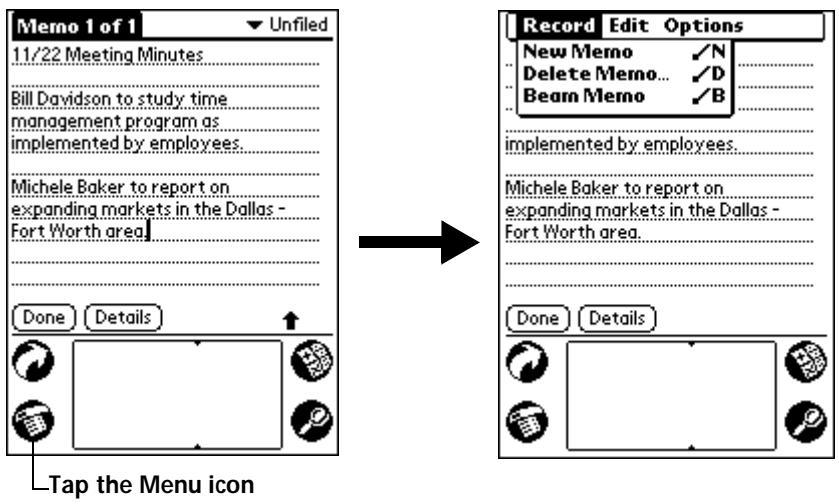 PALM V - To open the menu bar: - 1
