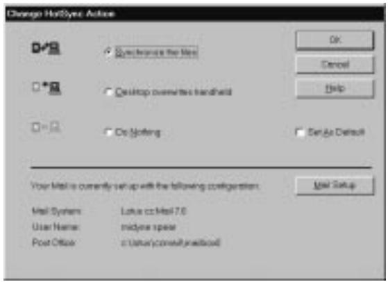 PALM V - To select HotSync options: - 1