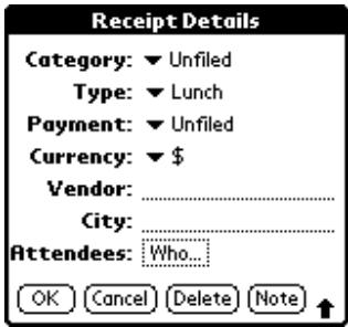 PALM V - To add names to an Expense record: - 1