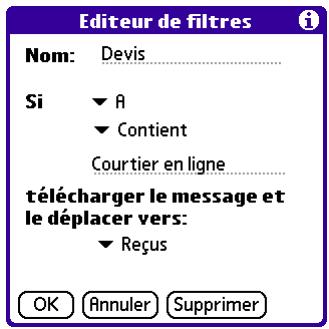 PALM VERSAMAIL - Création de filtres de messagerie - 1