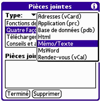 PALM VERSAMAIL - Pour joindre un fichier à un message : - 2