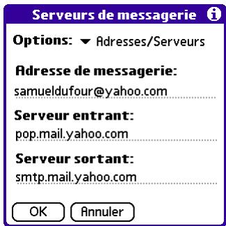 PALM VERSAMAIL - Pour modifier l'adresse électronique et les paramètres du serveur de messagerie : - 2