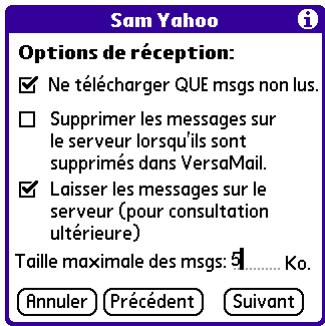 PALM VERSAMAIL - Pour configurer les options de récapitulation du serveur de courrier pour un compte POP ou IMAP : - 1