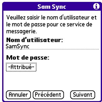 PALM VERSAMAIL - Pour saisir le nom d'utilisateur et le mot de passe du compte : - 1
