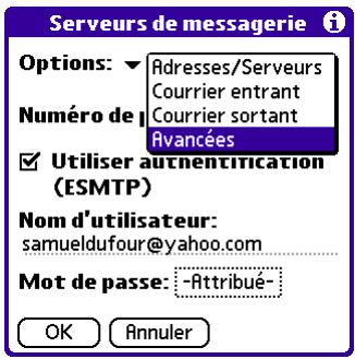 PALM VERSAMAIL - Pour configurer des options de courrier sortant supplémentaires : - 1