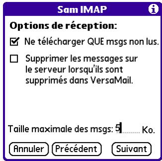 PALM VERSAMAIL - Pour configurer les options de récapitulation du serveur de courrier pour un compte POP ou IMAP : - 2